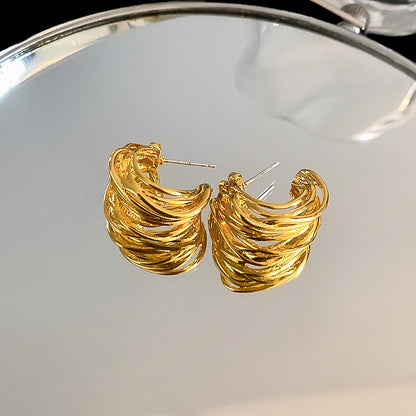 Vintage Round Flower Tassel Earrings, European American Retro Metallic Stud Earrings, Light Luxury Elegant Jewelry