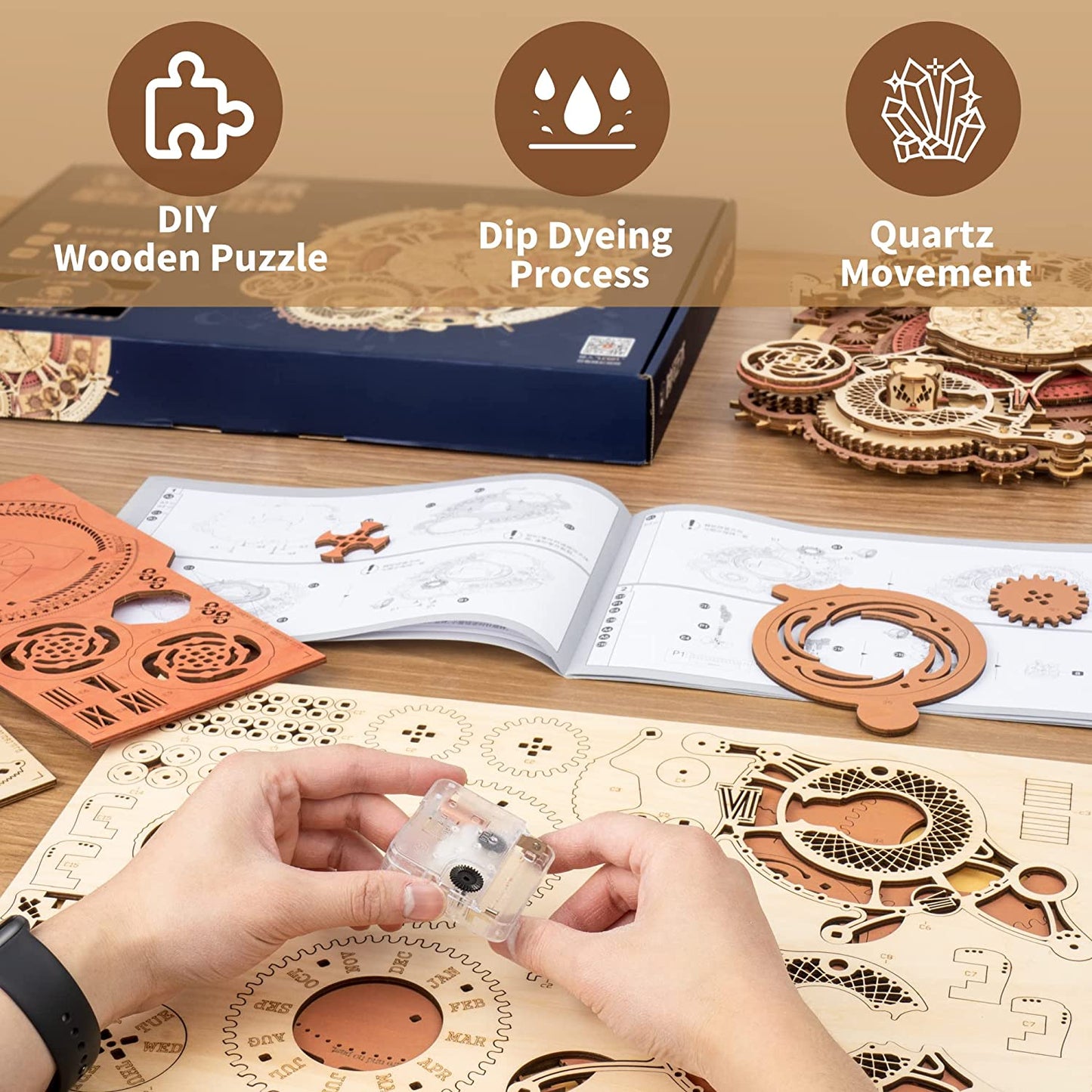 Time Art Zodiac Wall Clock - 3D Wooden Puzzle Building Kit for Kids