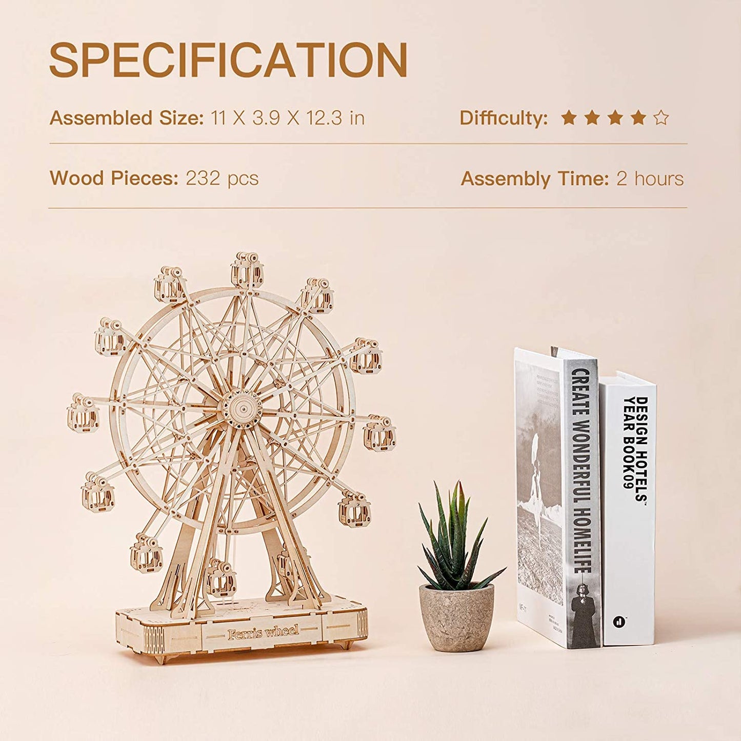 Wooden Ferris Wheel Music Box - DIY 3D Puzzle Model Kit for Kids & Adults