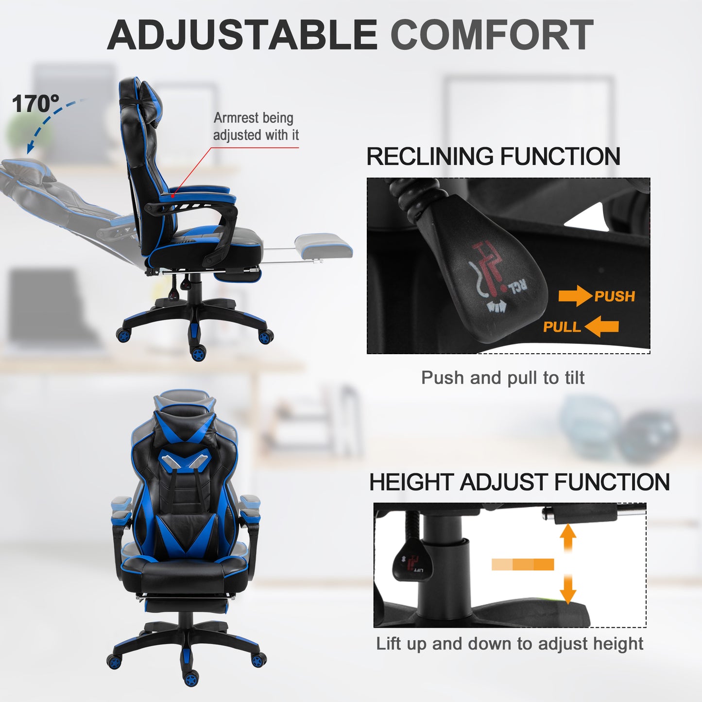 Gaming Chair with Footrest - Ergonomic Reclining Office Chair with Lumbar Support