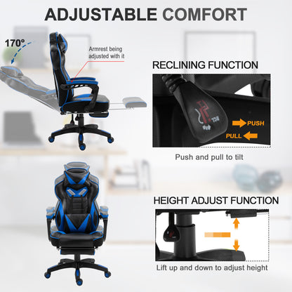 Gaming Chair with Footrest - Ergonomic Reclining Office Chair with Lumbar Support
