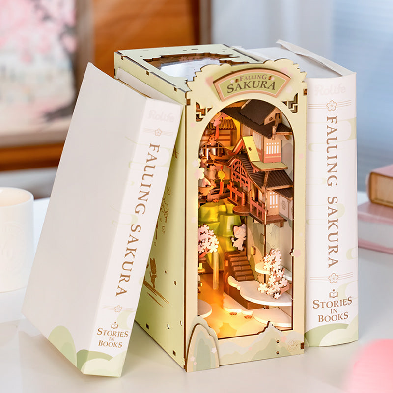 Book Nook Miniature House - DIY Wooden Sakura Densya Bookshelf Insert
