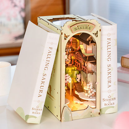 Book Nook Miniature House - DIY Wooden Sakura Densya Bookshelf Insert