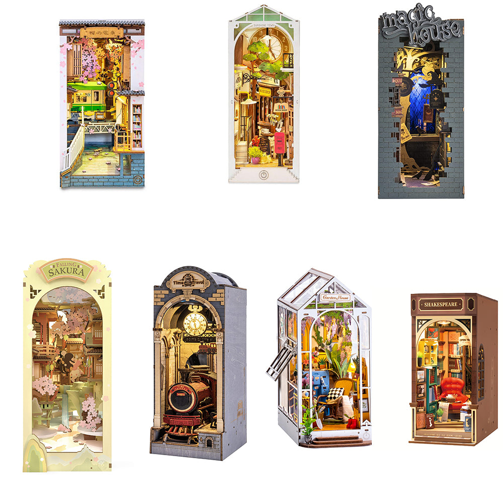 Book Nook Miniature House - DIY Wooden Sakura Densya Bookshelf Insert