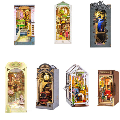 Book Nook Miniature House - DIY Wooden Sakura Densya Bookshelf Insert