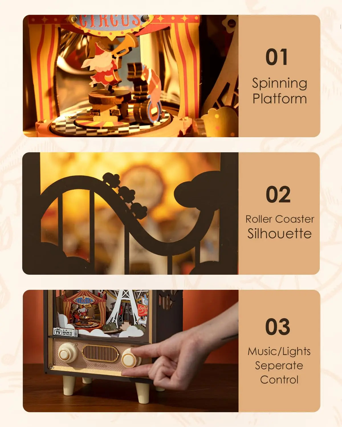 Sunset Carnival Music Box - 3D Wooden Puzzle with Lights & Music