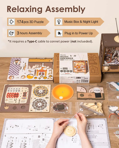 Sunset Carnival Music Box - 3D Wooden Puzzle with Lights & Music