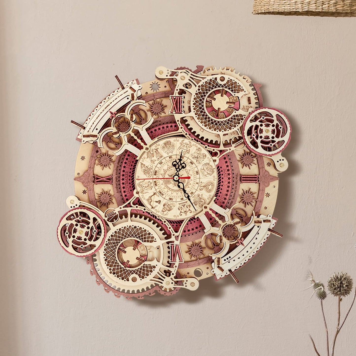 Time Art Zodiac Wall Clock - 3D Wooden Puzzle Building Kit for Kids