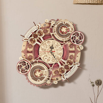 Time Art Zodiac Wall Clock - 3D Wooden Puzzle Building Kit for Kids