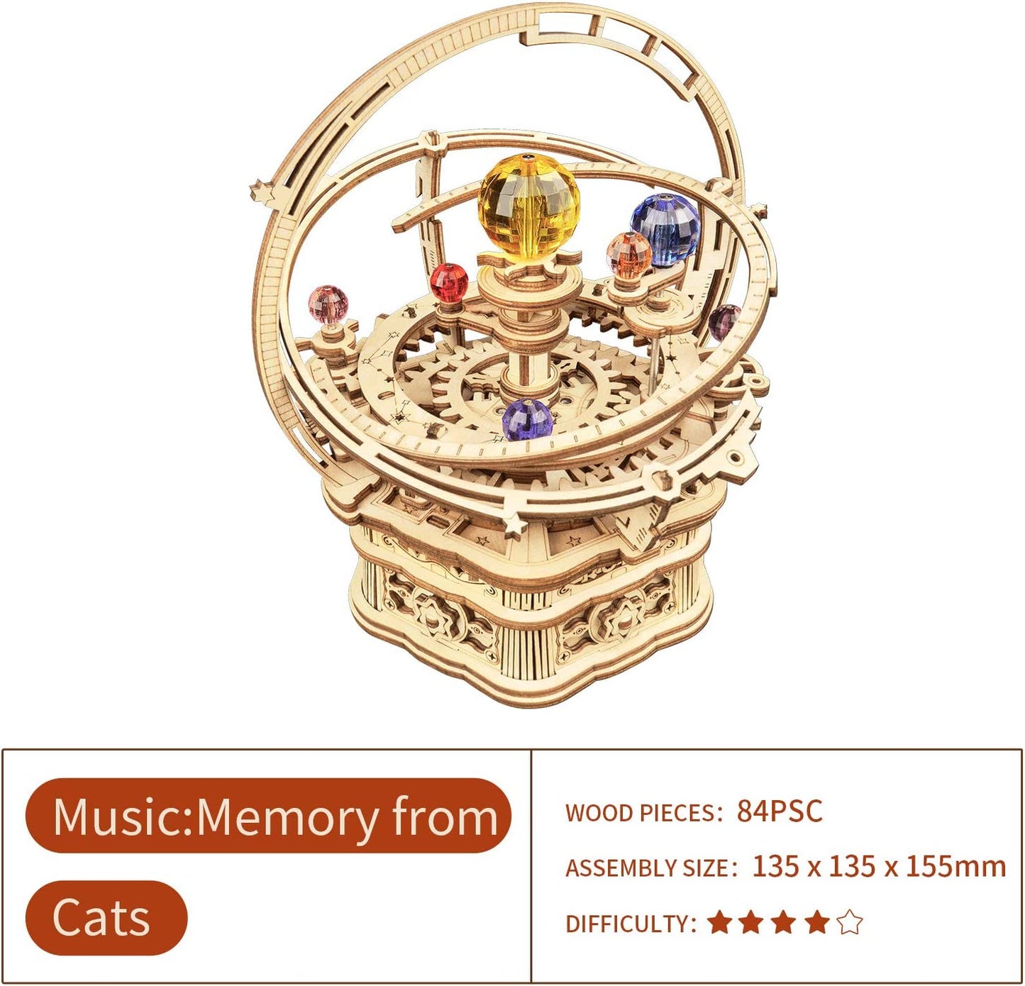Starry Night Music Box - Rotating Mechanical 3D Wooden Puzzle Assembly Kit