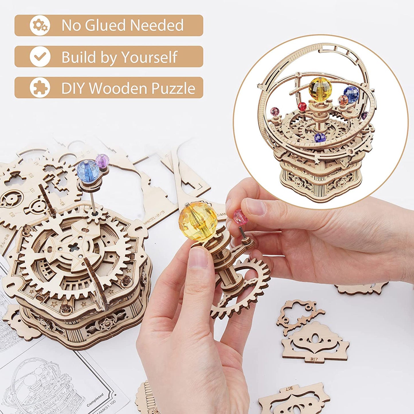 Starry Night Music Box - Rotating Mechanical 3D Wooden Puzzle Assembly Kit