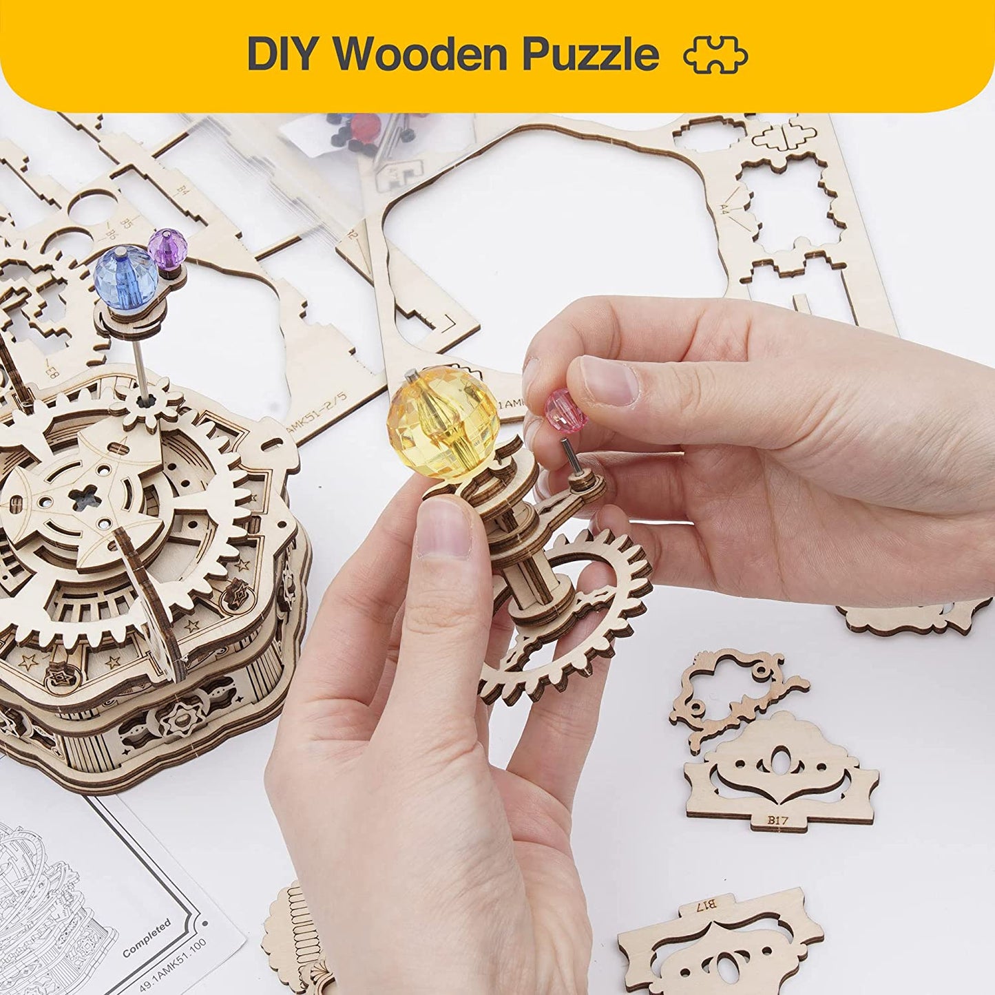Starry Night Music Box - Rotating Mechanical 3D Wooden Puzzle Assembly Kit