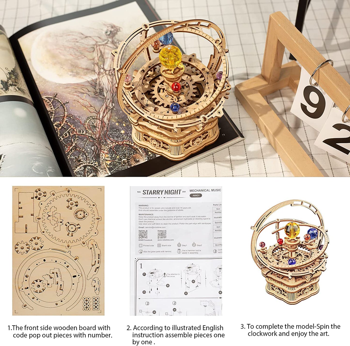 Starry Night Music Box - Rotating Mechanical 3D Wooden Puzzle Assembly Kit