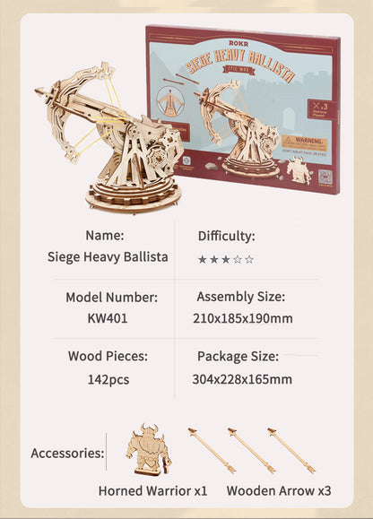 Siege Ballista 3D Wooden Puzzle - Medieval War Game Assembly Kit for Boys