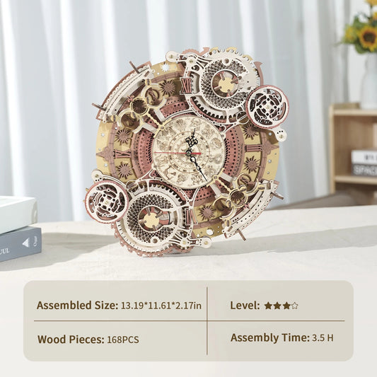 Zodiac Wall Clock - 3D Wooden Puzzle Assembly Model for Kids & Teens