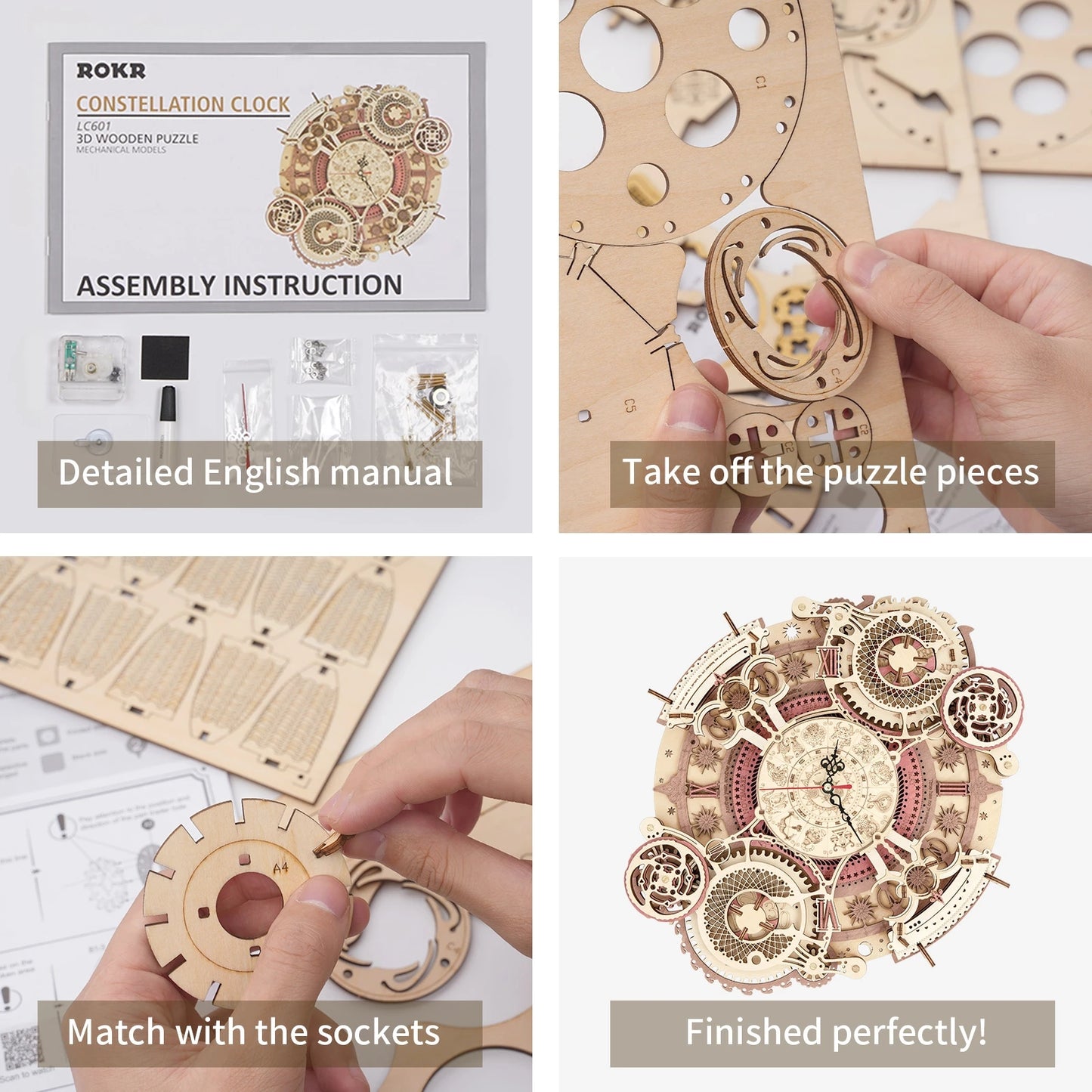 Zodiac Wall Clock - 3D Wooden Puzzle Assembly Model for Kids & Teens