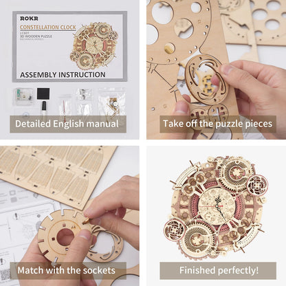 Zodiac Wall Clock - 3D Wooden Puzzle Assembly Model for Kids & Teens