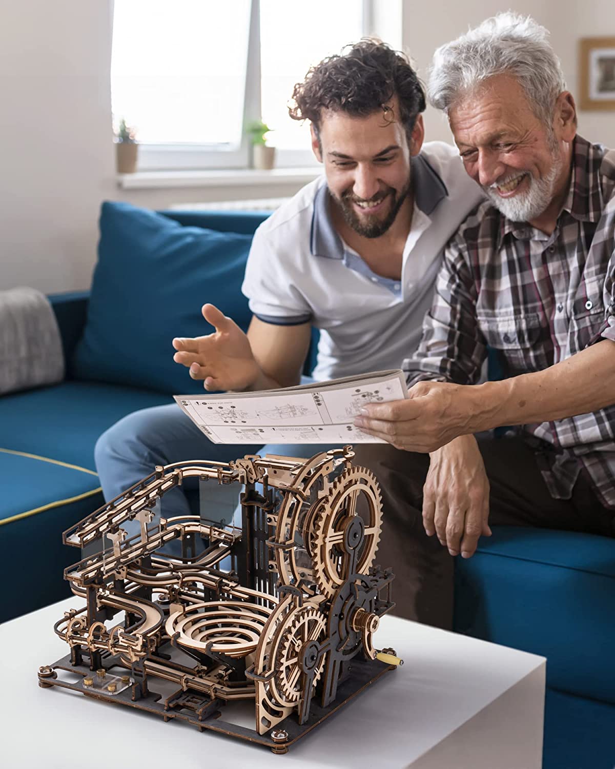 Marble Night City 3D Wooden Puzzle - Waterwheel Model Assembly Kit for Kids