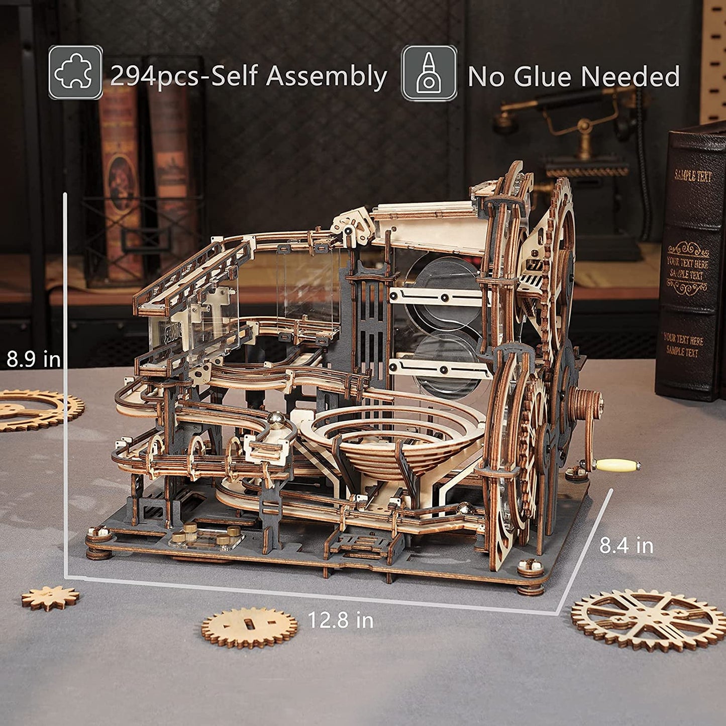 Marble Night City 3D Wooden Puzzle - Waterwheel Model Assembly Kit for Kids