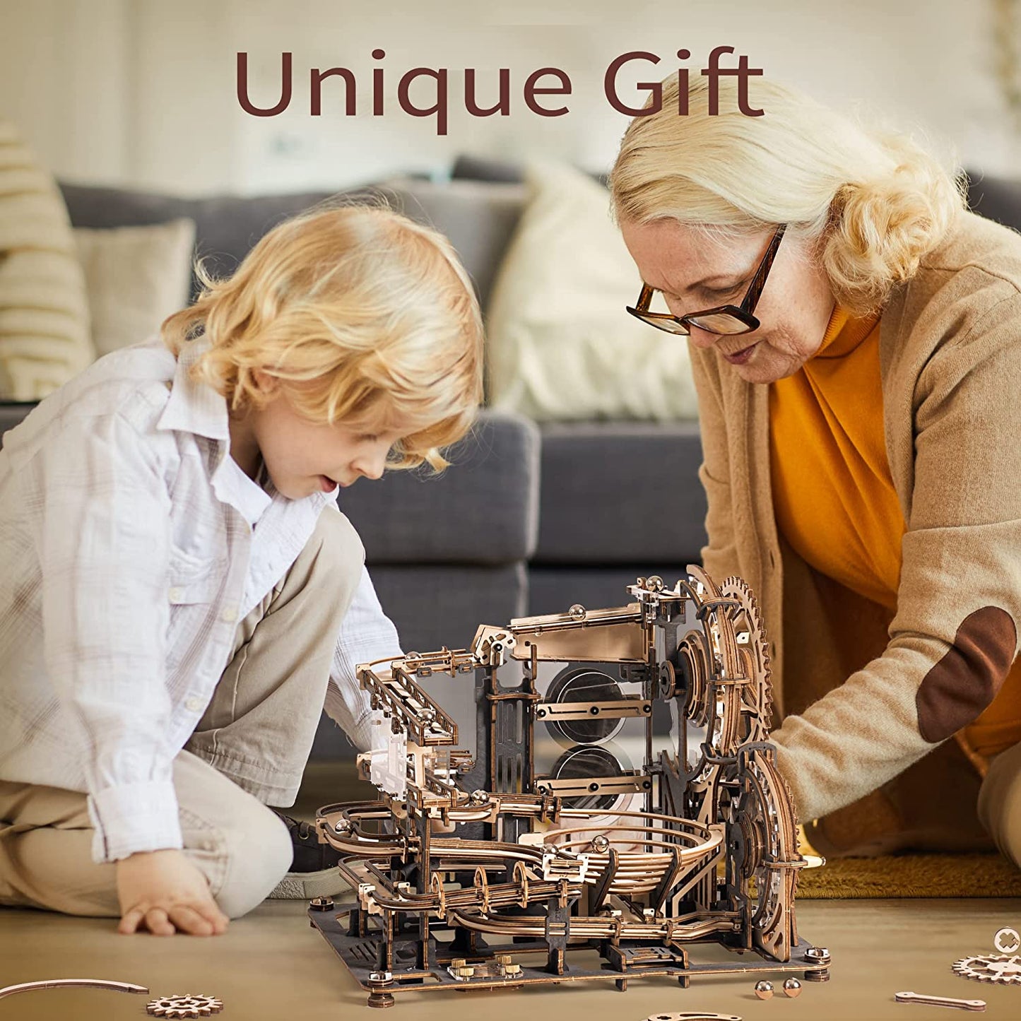 Marble Night City 3D Wooden Puzzle - Waterwheel Model Assembly Kit for Kids
