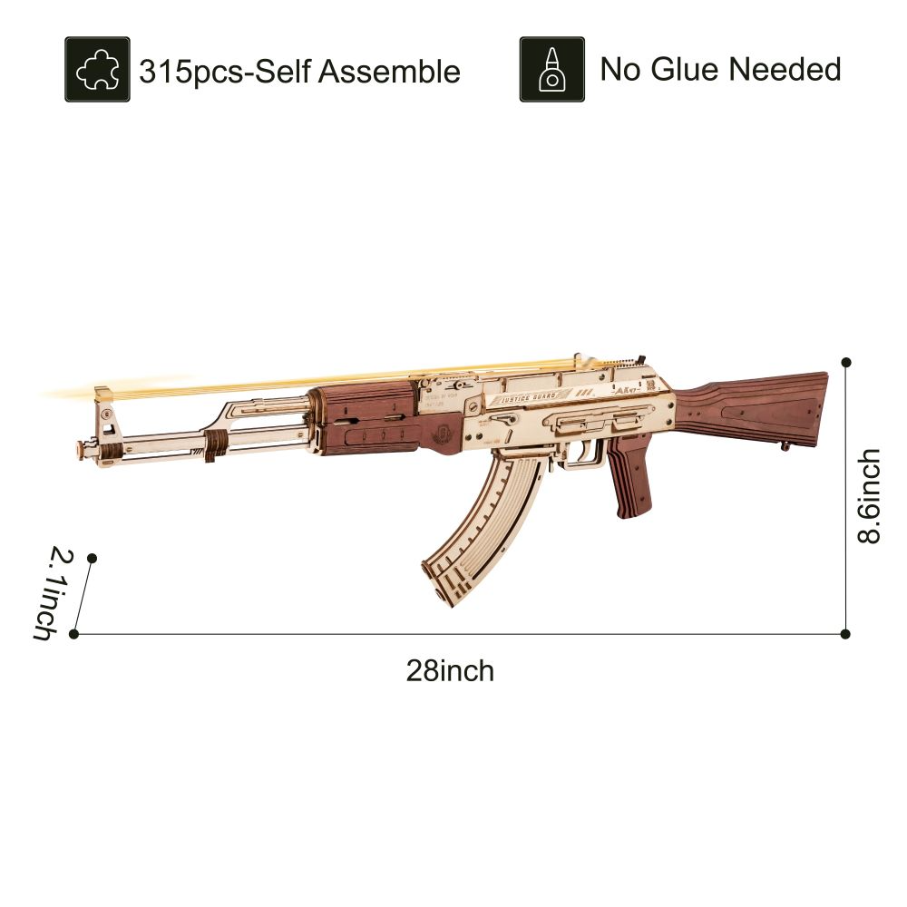 Wooden Puzzle Gun AK-47 - DIY Assembly Model Kit with Firing Mechanism