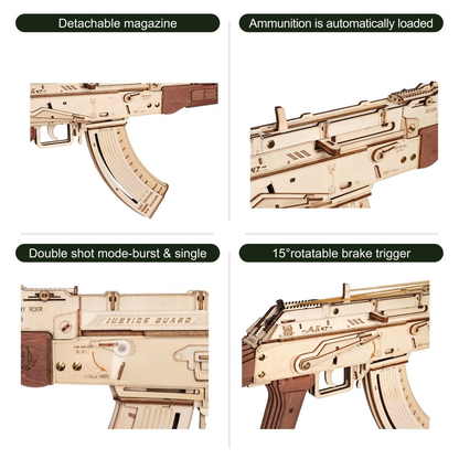 Wooden Puzzle Gun AK-47 - DIY Assembly Model Kit with Firing Mechanism