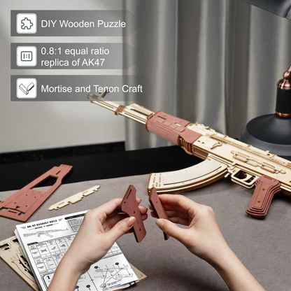 Wooden Puzzle Gun AK-47 - DIY Assembly Model Kit with Firing Mechanism