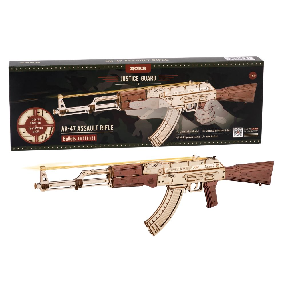 Wooden Puzzle Gun AK-47 - DIY Assembly Model Kit with Firing Mechanism
