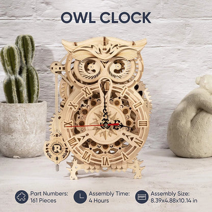 3D Wooden Owl Clock - DIY Building Kit Model for Kids & Adults