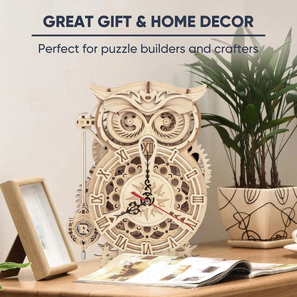 3D Wooden Owl Clock - DIY Building Kit Model for Kids & Adults