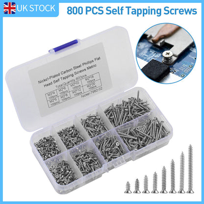 800 PCS M2 Stainless Steel Wood Screw Assortment Self Tapping Small Metal Screws