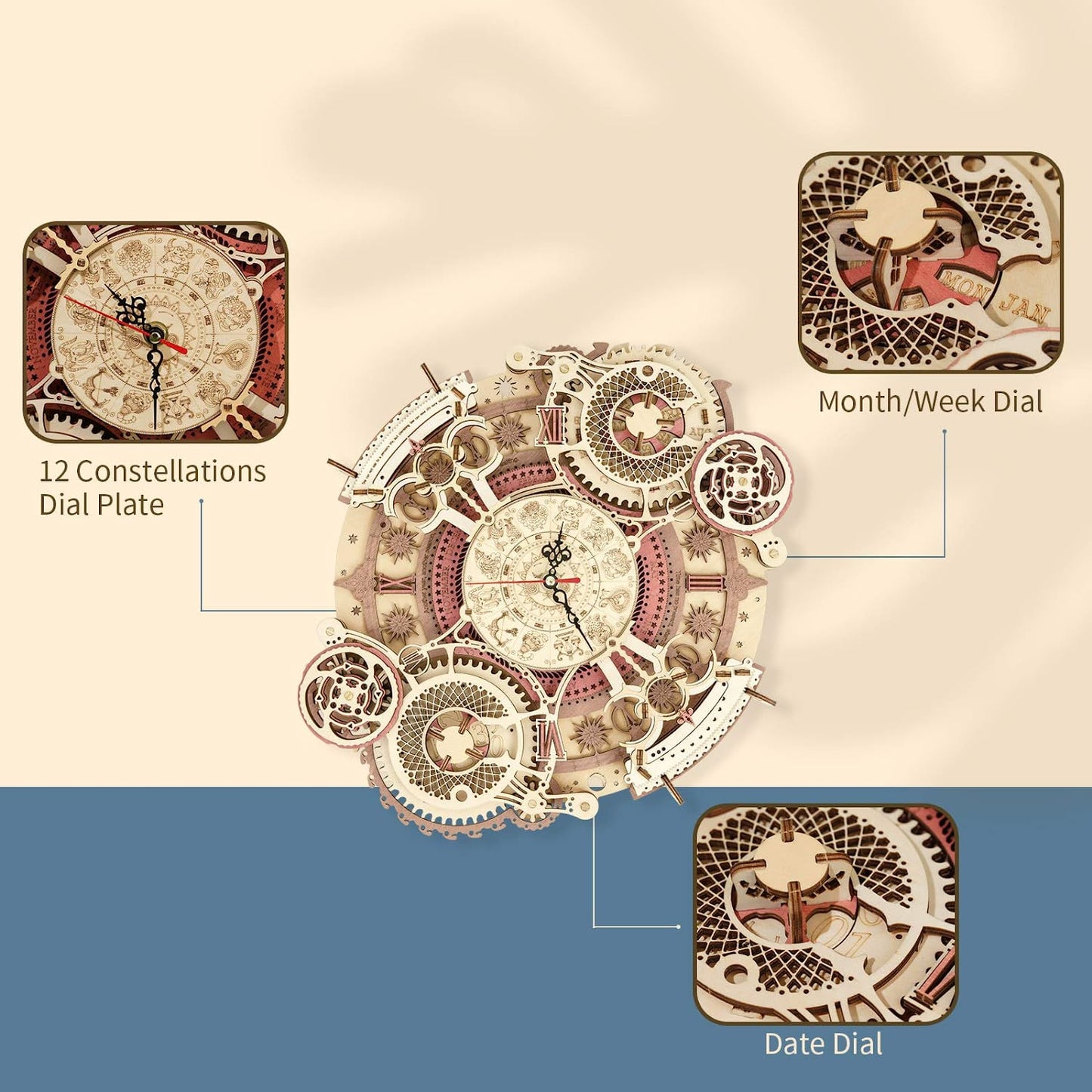Time Art Zodiac Wall Clock - 3D Wooden Puzzle Building Kit for Kids