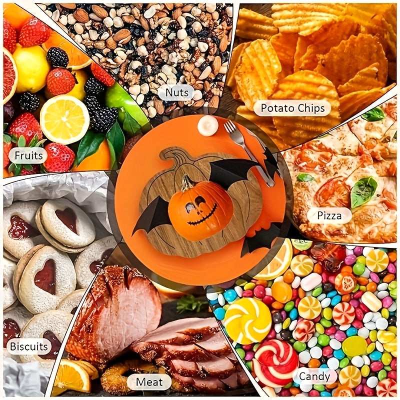 Double-Sided Natural Wood Pumpkin-Shaped Cutting Board - Multi-Functional Cheese & Meat Board With Smiling & Frowning Face Slices, Food-Safe Kitchen Chopping Block For Halloween, Thanksgiving, Christm