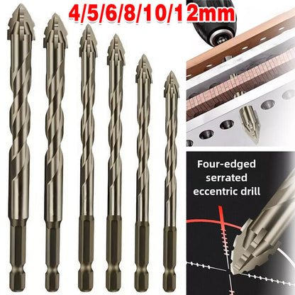 6PCS 4-Blade Saw Tooth Eccentric Drill Bit Four-Edge Serrated Drill Bits Alloy