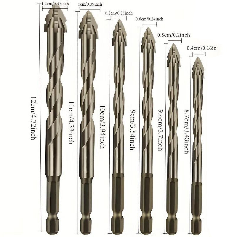 6PCS 4-Blade Saw Tooth Eccentric Drill Bit Four-Edge Serrated Drill Bits Alloy