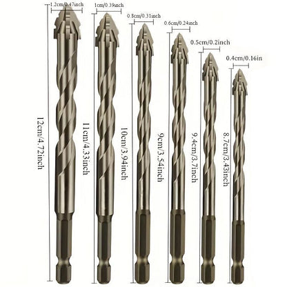 6PCS 4-Blade Saw Tooth Eccentric Drill Bit Four-Edge Serrated Drill Bits Alloy