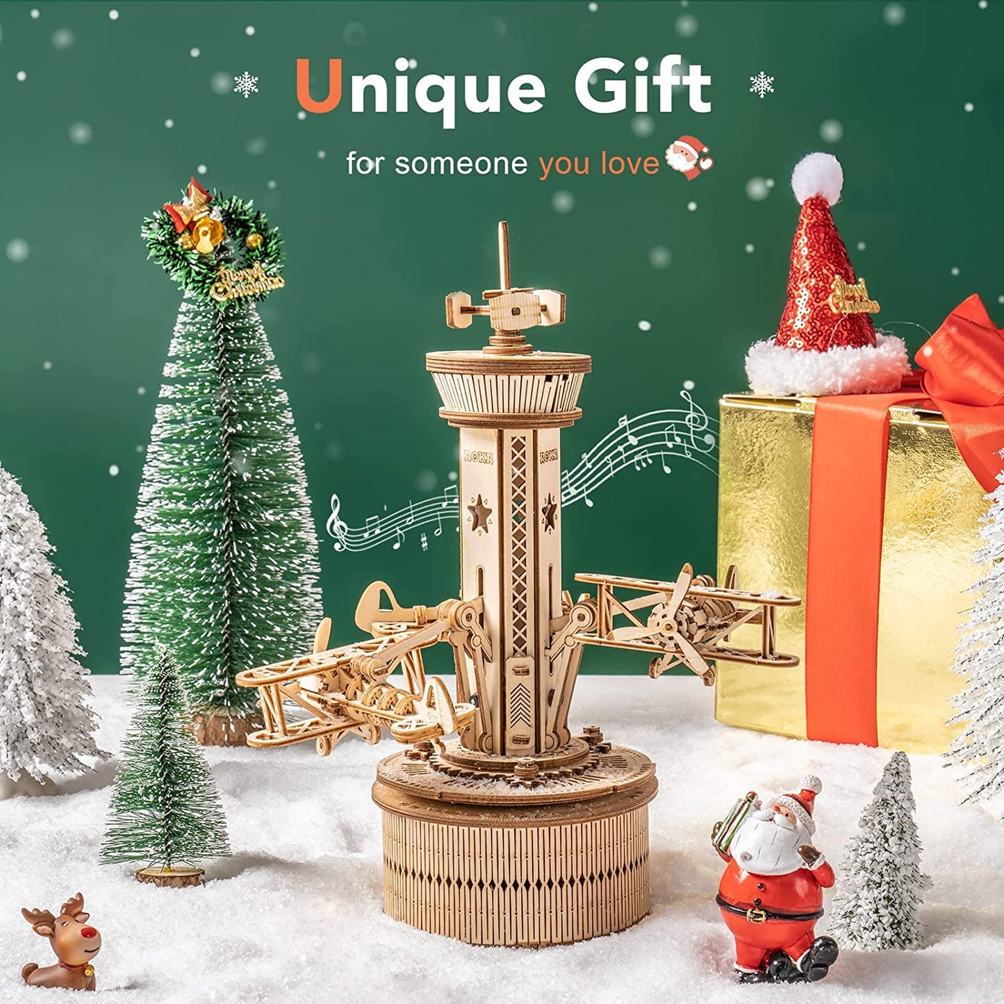 Airplane Control Tower Music Box - 3D Wooden Puzzle Building Kit for Adults
