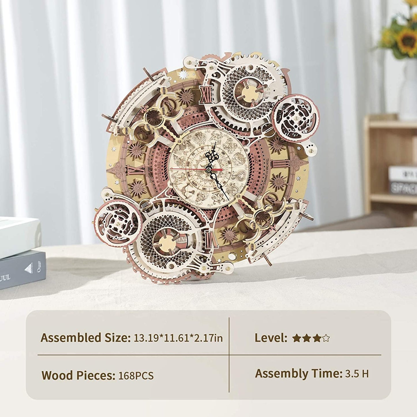 Time Art Zodiac Wall Clock - 3D Wooden Puzzle Building Kit for Kids