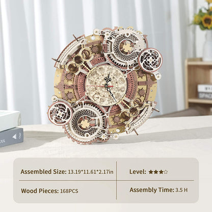 Time Art Zodiac Wall Clock - 3D Wooden Puzzle Building Kit for Kids