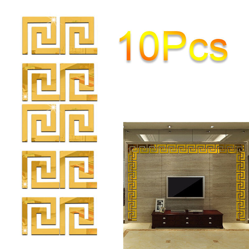 10x Gold Mirror Wall Stickers 3D Acrylic Tiles | Removable DIY Home Decor for Living Room, Bedroom & Bathroom UK