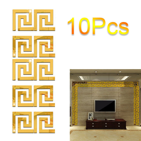 10x Gold Mirror Wall Stickers 3D Acrylic Tiles | Removable DIY Home Decor for Living Room, Bedroom & Bathroom UK
