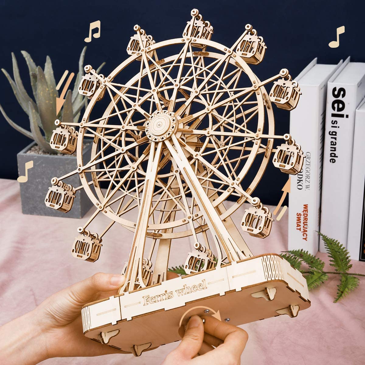 Wooden Ferris Wheel Music Box - DIY 3D Puzzle Model Kit for Kids & Adults