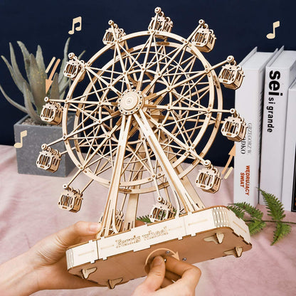 Wooden Ferris Wheel Music Box - DIY 3D Puzzle Model Kit for Kids & Adults