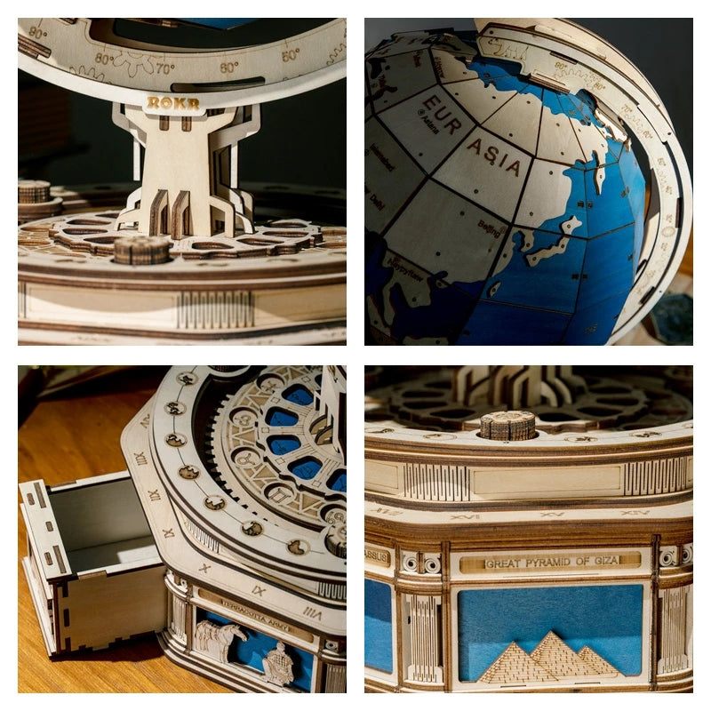 3D Wooden Globe Puzzle - 567 Piece Earth Model with Ocean Map for Kids