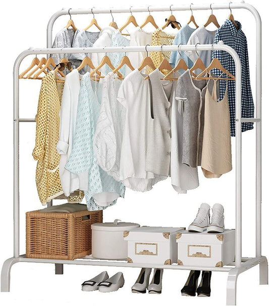 Heavy Duty Clothes Rail - Double Hanging Garment Rack with Storage Shelf