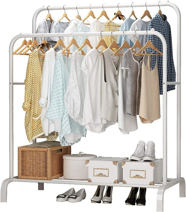 Heavy Duty Clothes Rail - Double Hanging Garment Rack with Storage Shelf