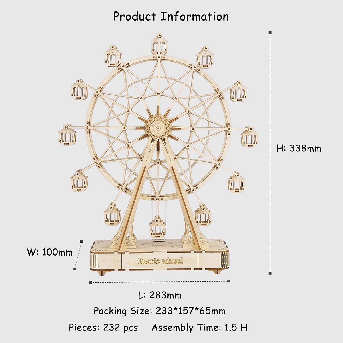 Wooden Ferris Wheel Music Box - DIY 3D Puzzle Model Kit for Kids & Adults