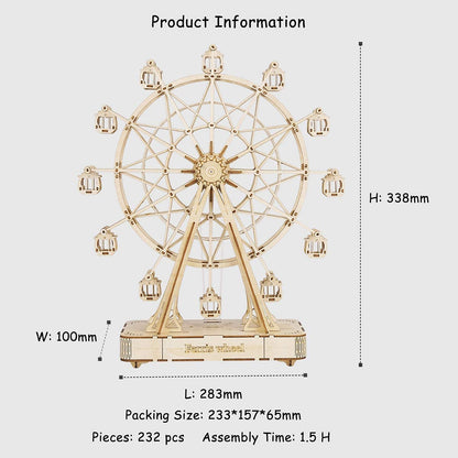 Wooden Ferris Wheel Music Box - DIY 3D Puzzle Model Kit for Kids & Adults