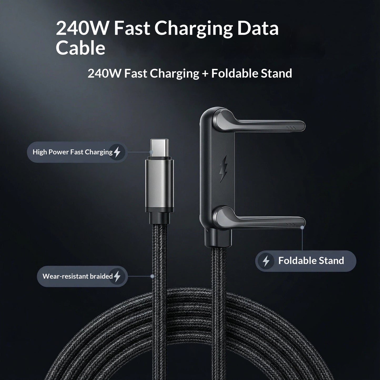 240W Foldable Stand Data Cable With Super fast Charging Support