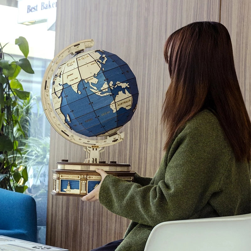 3D Wooden Globe Puzzle - 567 Piece Earth Model with Ocean Map for Kids